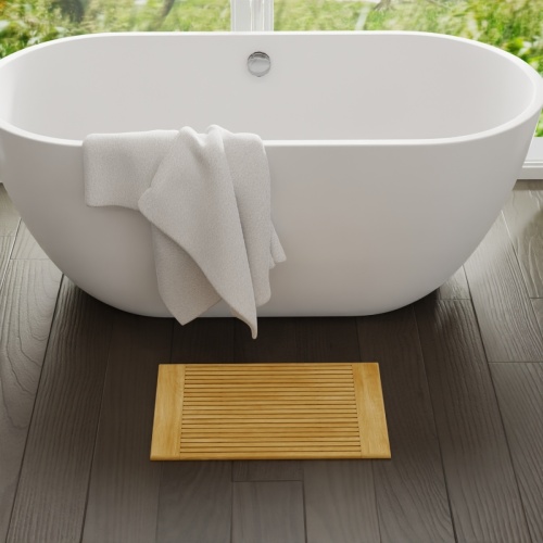 18421 PacificaÂ Bath Mat on bathroom tile floor in front of soaking tub